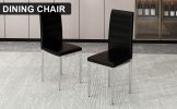 Black 4-piece set of PVC leather chairs with electroplated metal legs. Armless high back dining chairs and office chairs. Suitable for restaurants, li