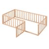 Twin Size Wood Floor Bed Frame with Fence and Door, Natural(OLD SKU :WF289661AAM)