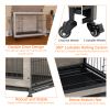 Dog Crate Furniture , 38'' Heavy Duty Wooden Dog Kennel with Double Doors & Flip-Top for Large Dogs, Furniture Style Dog Crate End Table with Wheels,