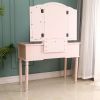 Dresser Three-Fold Square Mirror Drawers Roman Column Table/Stool Fluorescent Pink