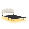 Queen Size Upholstery Platform Bed with PU Leather Headboard and Support Legs,Underbed LED Light,Beige