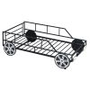 Metal Twin Size Car-shaped Platform Bed with Wheels and Headlights Decoration, Black