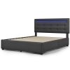 Bed Frame Queen Size, Upholstered Platform Bed Frame with 4 Storage Drawers and LED Lights & Adjustable Headboard,No Box Spring Needed,Grey