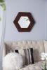 18.5" x 18.5" Hexagon Mirror with Solid Wood Frame, Wall Decor for Living Room Bathroom Hallway, Dark Brown