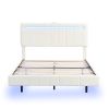 Queen Size Floating Bed Frame with LED Lights and USB Charging,Modern Upholstered Platform LED Bed Frame, White