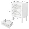 FCH 45*30*60cm MDF Spray Paint, Smoked Mirror, Two-Drawn Carving, Bedside Table, White