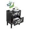 FCH 2pcs 45*30*60cm MDF Spray Paint, Smoked Mirror, Two-Drawn Carving, Bedside Table, Black