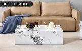 Modern MDF Coffee Table with Marble Pattern - 39.37x23.62x11.81 inches - Stylish and Durable Design