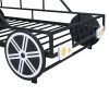 Metal Twin Size Car-shaped Platform Bed with Wheels and Headlights Decoration, Black