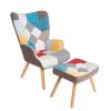 Accent Chair with Ottoman, Living Room Chair and Ottoman Set, Comfy Side Armchair for Bedroom, Creative Splicing Cloth Surface