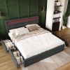 Bed Frame Queen Size, Upholstered Platform Bed Frame with 4 Storage Drawers and LED Lights & Adjustable Headboard,No Box Spring Needed,Grey