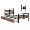 Twin Size Metal Platform Bed with MDF Headboard and Footboard,Two Storage Drawers and Rotatable TV Stand,Black