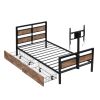 Twin Size Metal Platform Bed with MDF Headboard and Footboard,Two Storage Drawers and Rotatable TV Stand,Black