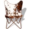 Butterfly Chair Brown and White Real Cowhide Leather