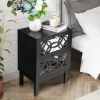 FCH 2pcs 45*30*60cm MDF Spray Paint, Smoked Mirror, Two-Drawn Carving, Bedside Table, Black