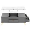 Modern Lift Top Coffee Table Multi Functional Table with Drawers in Gray & White