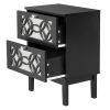 FCH 2pcs 45*30*60cm MDF Spray Paint, Smoked Mirror, Two-Drawn Carving, Bedside Table, Black