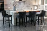 A&A Furniture,Contemporary Velvet Upholstered Wing-Back Barstools with Button Tufted Decoration and Wooden Legs, and Chrome Nailhead Trim, Leisure Sty