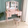 Dresser Three-Fold Square Mirror Drawers Roman Column Table/Stool Fluorescent Pink