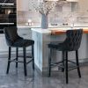 A&A Furniture,Contemporary Velvet Upholstered Wing-Back Barstools with Button Tufted Decoration and Wooden Legs, and Chrome Nailhead Trim, Leisure Sty