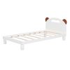 Twin Size Platform Bed with Bear Ears Shaped Headboard and LED, Cream White