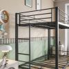 Metal Bunk Bed Twin Over Twin, Heavy Duty Twin Bunk Beds with shelf and Slatted Support No Box Spring Needed Black