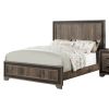 Oak Finish 1pc Queen Size Bed High Headboard MDF Particle Board Bedroom Furniture Bedframe Unique Panel Design