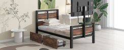 Twin Size Metal Platform Bed with MDF Headboard and Footboard,Two Storage Drawers and Rotatable TV Stand,Black