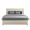 Anna Queen Size Ivory Velvet Upholstered Wingback Platform Bed with Patented 4 Drawers Storage, Modern Design Headboard with Tight Channel, Wooden Sla