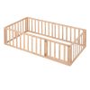 Twin Size Wood Floor Bed Frame with Fence and Door, Natural(OLD SKU :WF289661AAM)