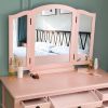 Dresser Three-Fold Square Mirror Drawers Roman Column Table/Stool Fluorescent Pink