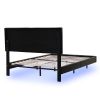 Full Size Floating Bed Frame with LED Lights and USB Charging,Modern Upholstered Platform LED Bed Frame,Black(Full)