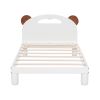 Twin Size Platform Bed with Bear Ears Shaped Headboard and LED, Cream White