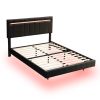 Full Size Floating Bed Frame with LED Lights and USB Charging,Modern Upholstered Platform LED Bed Frame,Black(Full)