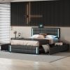 Queen Size Upholstered Platform Bed with LED Lights and USB Charging, Storage Bed with 4 Drawers, Black(Old SKU:WF302558AAB)