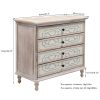 FCH 4 Drawer Iron Sheet Carving Dresser for Bedroom, Wide Storage Cabinet for Living Room Home Entryway, Washed White