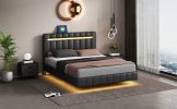 Queen Size Floating Bed Frame with LED Lights and USB Charging,Modern Upholstered Platform LED Bed Frame,Black