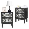 FCH 2pcs 45*30*60cm MDF Spray Paint, Smoked Mirror, Two-Drawn Carving, Bedside Table, Black