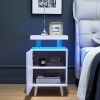 LED Nightstand LED Bedside Table End Tables Living Room with 4 Acrylic Columns, Bedside Table with Drawers for Bedroom White