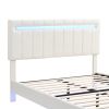 Queen Size Floating Bed Frame with LED Lights and USB Charging,Modern Upholstered Platform LED Bed Frame, White