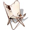 Butterfly Chair Brown and White Real Cowhide Leather