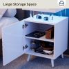 LED Nightstand LED Bedside Table End Tables Living Room with 4 Acrylic Columns, Bedside Table with Drawers for Bedroom White