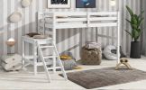 Twin Loft Bed with Platform, ladder,White