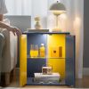 Bedside Tables with LED Farmhouse Gray Nightstand Tables with Glass Shelves Led End Table for Living Room (Yellow & Blue)