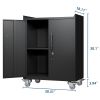 2 Door Tool Cabinets for Garage, Lockable Garage Storage Cabinet, Locking Metal Storage Cabinet with Wheels, Rolling Tool Chest, Assembly Required H34