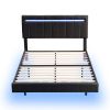 Full Size Floating Bed Frame with LED Lights and USB Charging,Modern Upholstered Platform LED Bed Frame,Black(Full)