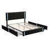 Queen Size Upholstered Platform Bed with LED Lights and USB Charging, Storage Bed with 4 Drawers, Black(Old SKU:WF302558AAB)