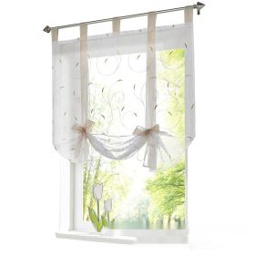 Embroidered Pastoral Adjustable Curtain Rod Ribbon Roman Window Screen (Option: Sand-140 √ó 140cm)