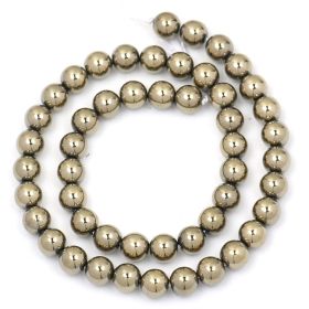 Electroplated Pyrite Glossy Round Beads (Option: Gold-4mm)