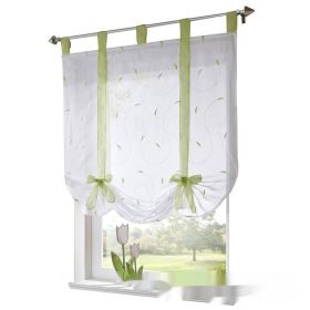 Embroidered Pastoral Adjustable Curtain Rod Ribbon Roman Window Screen (Option: Green-80 √ó 140cm)